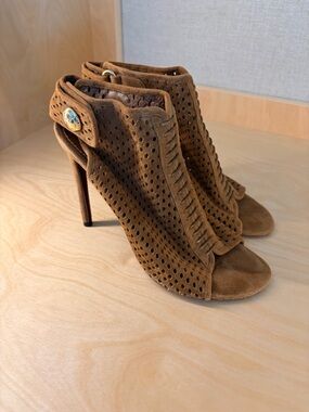 Louis Vuitton Brown Perforated Suede Open-Toe Stiletto Booties